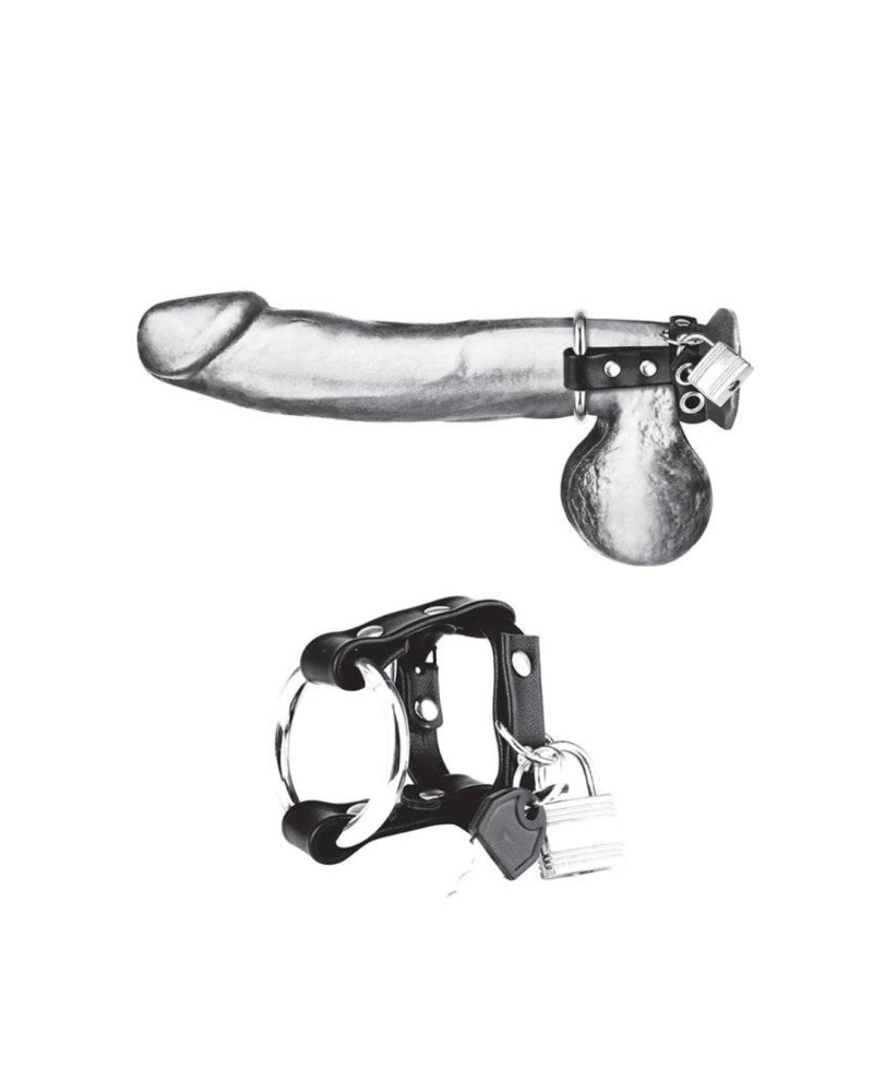 Blue Line Metal Cock Ring With Locking Ball Strap****